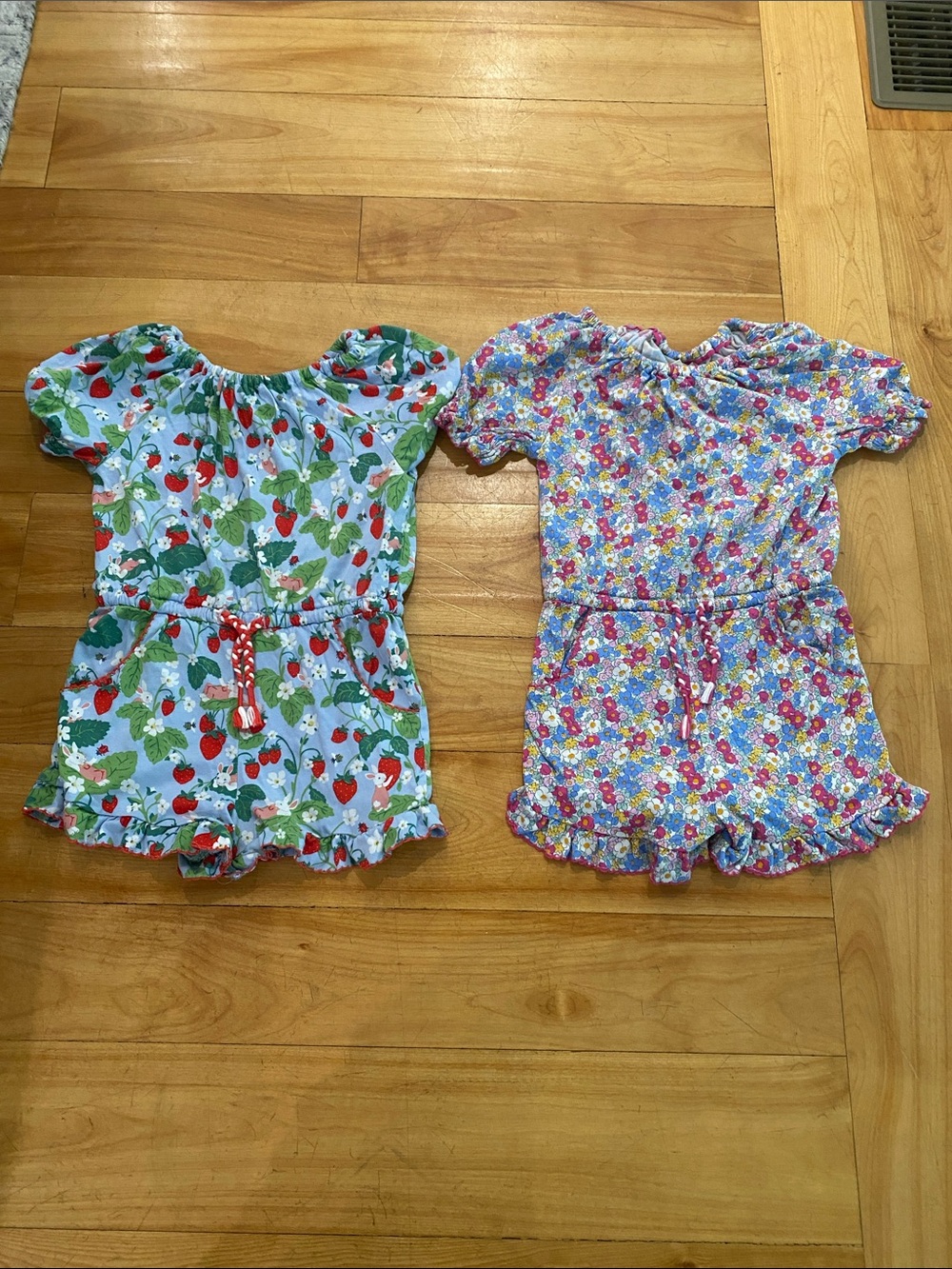 Mini Boden Lot of Girls' Summer Romper Pair - Strawberry Print & Floral